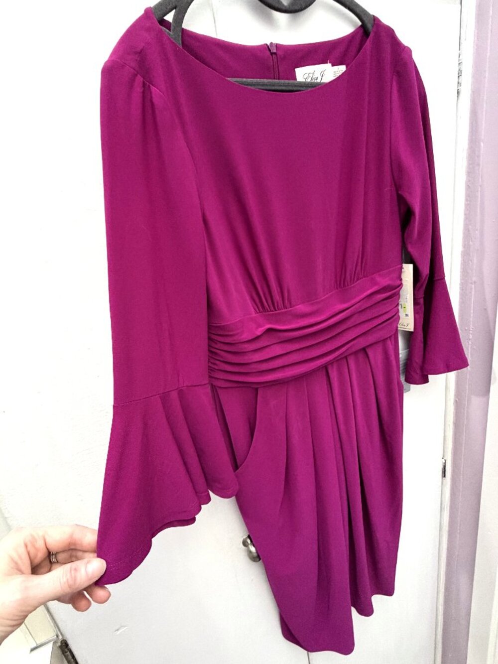 NWT Eliza J Fuchsia Ruched Bell Sleeve Midi Dress Size 4